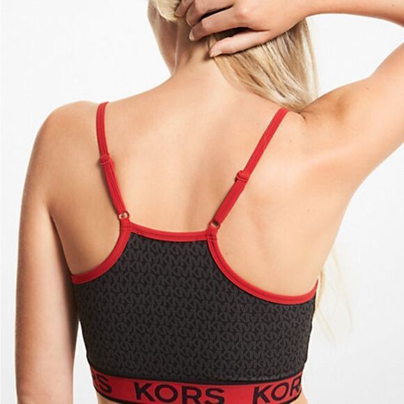 Michael Kors Logo Tape Stretch Nylon Racerback Sports Bra, Size Small - Picture 2 of 10